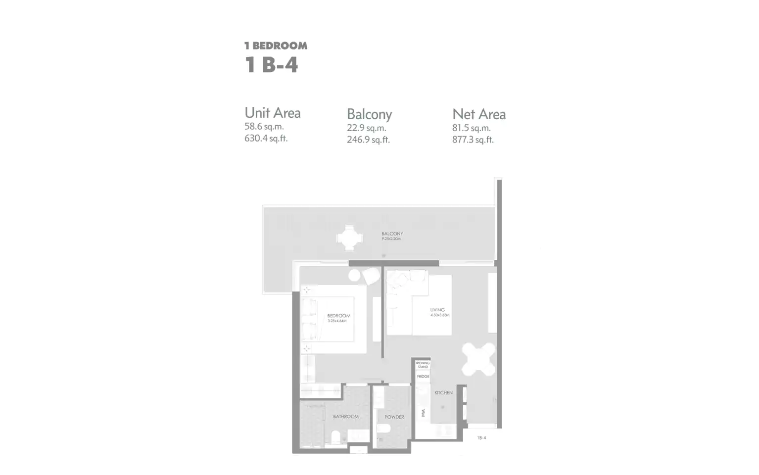 One Bedroom With Balcony 1B-4, Size : 630.4 Sq.ft.